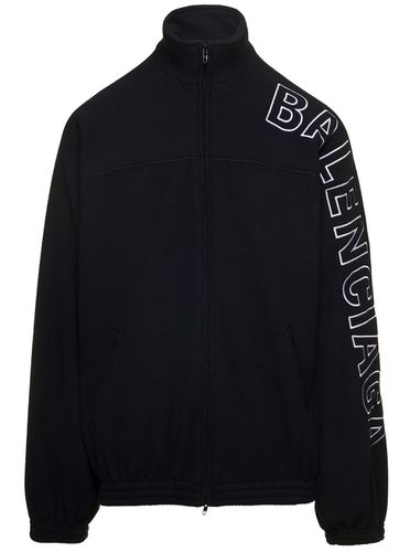 Oversized Jacket With Turtleneck And Contrasting Lettering In Brushed Fleece Man - Balenciaga - Modalova