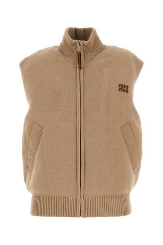 Beige Wool Blend Sleeveless Down Jacket - Miu Miu - Modalova