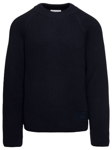 Dark Crewneck Ribbed Sweater With Tonal Logo Patch In Wool And Cotton Man - Ami Alexandre Mattiussi - Modalova