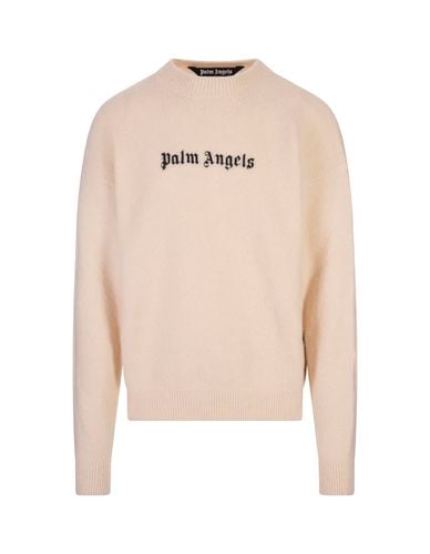 Cream Sweater With Contrast Logo - Palm Angels - Modalova