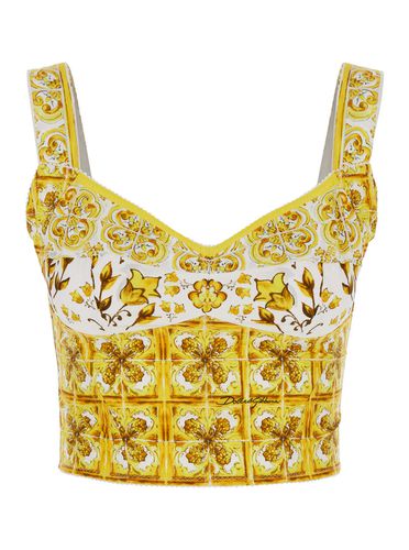 And White Bustier Top With Majolica Print In Cotton Woman - Dolce & Gabbana - Modalova