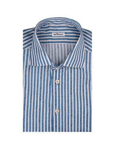 And White Striped Cotton Shirt - Kiton - Modalova