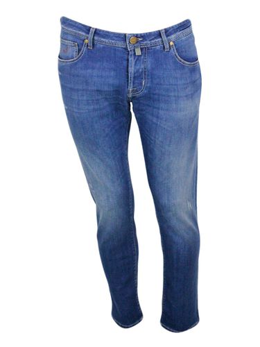 Nick Slim J622 Trousers In Luxury Edition Denim In Soft Stretch Denim With Fake Tears, 5 Pockets With Button Closure And Button, Pony Skin Bow - Jacob Cohen - Modalova