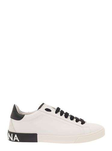 Portofino Low Top Sneakers With Logo Lettering Detail In Smooth Leather Man - Dolce & Gabbana - Modalova