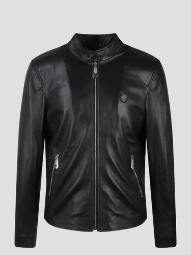 Basic Leather Moto Jacket - Philipp Plein - Modalova