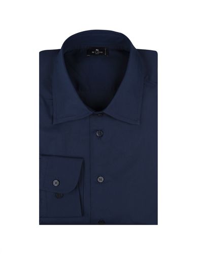 Navy Blue Shirt With Embroidered Logo And Printed Undercollar - Etro - Modalova