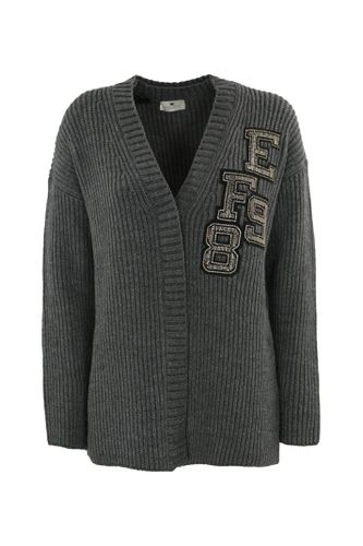 Wool Cardigan With Logo Patch - Elisabetta Franchi - Modalova