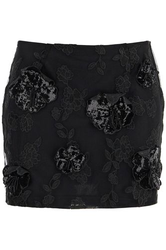 Mini Skirt In Recycled Black Polyester Mesh With Floral Pattern - Rotate by Birger Christensen - Modalova