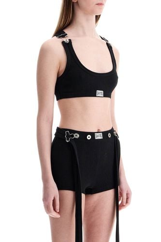 Black Cotton Crop Tank Top With Clip For Overalls - Jean Paul Gaultier - Modalova