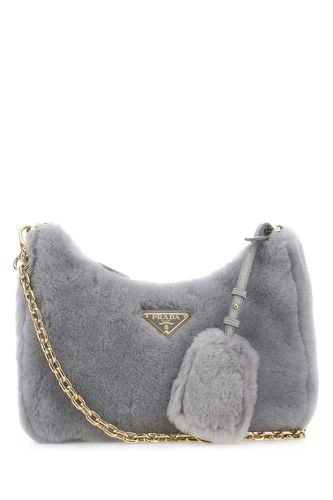 Light Grey Shearling Shoulder Bag - Prada - Modalova