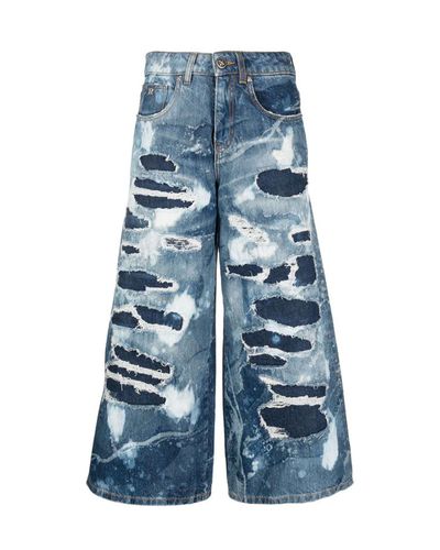 Wide Leg Jeans With Used Effect Decoration - John Richmond - Modalova