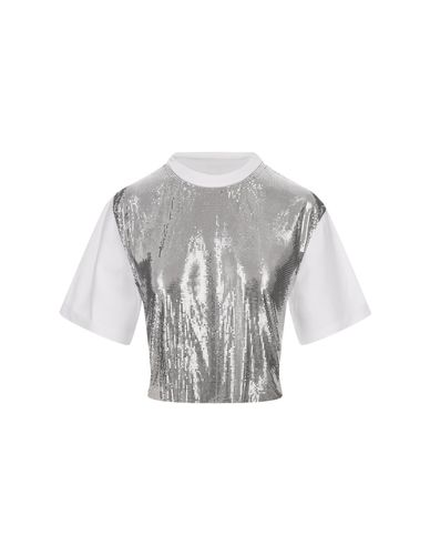 White Short T-shirt With Silver Mesh Panel - Paco Rabanne - Modalova