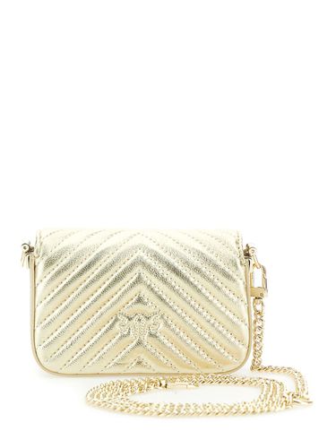 Micro Love Bag Click Gold Shoulder Bag With Love Birds Diamond Cut Detail In Chevron Laminated Leather Woman - Pinko - Modalova