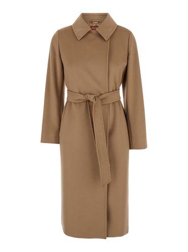 Beige Double-breasted Coat With Belt In Wool Woman - Max Mara Studio - Modalova