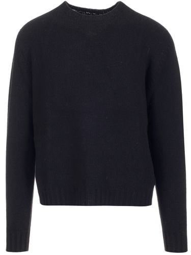 Black Wool Sweater With White Curved Logo On The Back - Palm Angels - Modalova