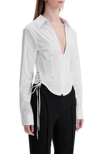 Slim Fit V-neck Optical White Organic Cotton Shirt - Mugler - Modalova