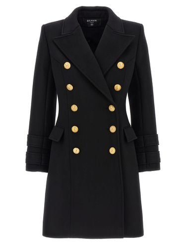 Logo Button Double-breasted Coat - Balmain - Modalova