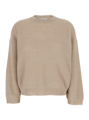 Crewneck Sweater With Dropped Shoulders In Wool And Cotton Blend Woman - Brunello Cucinelli - Modalova