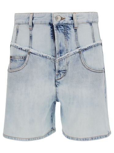 Light Blue Shorts With Patch Logo And Contrasting Details In Cotton Denim Woman - Isabel Marant - Modalova