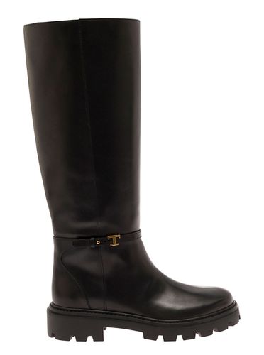 Knee Boots With Logo Detail And Chunky Platform In Leather - Tod's - Modalova