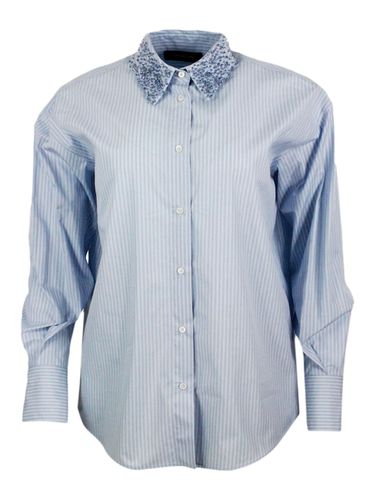 Cotton Poplin Shirt With Long Sleeves And Button Closure. Oversized Line And Mushroom Applications On The Neck - Fabiana Filippi - Modalova