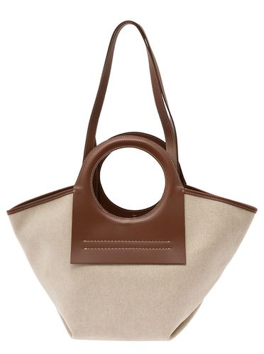 Cala S White And Brown Handbag With Leather Handles In Canvas Woman - Hereu - Modalova