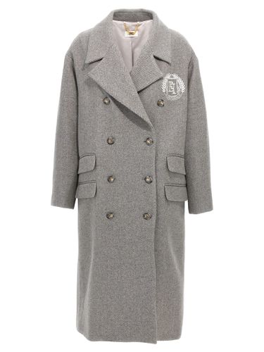 Chevron Double-breasted Coat - Elisabetta Franchi - Modalova