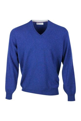 Fine Cashmere V-neck Sweater With Contrasting Profile - Brunello Cucinelli - Modalova