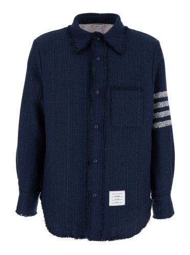 Snap Front Shirt Jacket W/fray Edge In Woven 4 Bar Solid Cotton Tweed - Thom Browne - Modalova