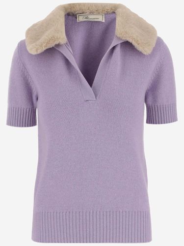 Wool And Cashmere Polo Shirt With Faux Fur Collar - Blumarine - Modalova