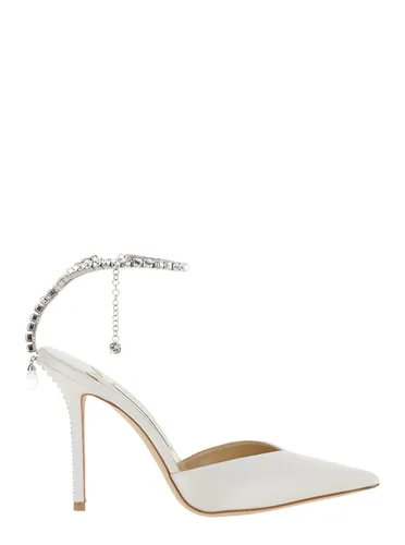 Saeda Pointed And Closed Toe Sandals With Rhinestone Chain In Leather Woman - Jimmy Choo - Modalova