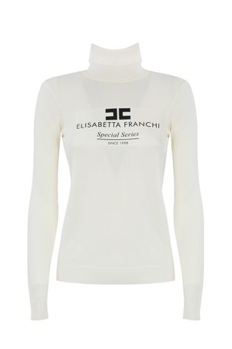 Turtleneck In Mesh Stitch Viscose Knit With Logo Inlay - Elisabetta Franchi - Modalova