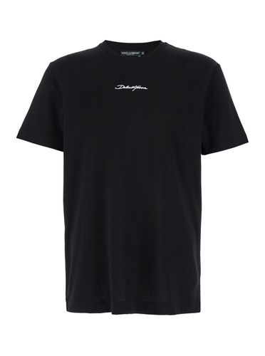 Black Crewneck T-shirt With Signature Logo In Cotton Man - Dolce & Gabbana - Modalova