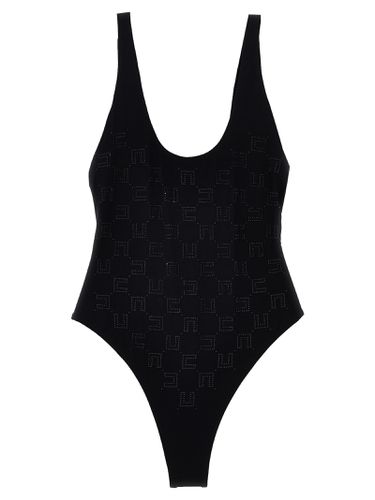 Rhinestone Logo One-piece Swimsuit - Elisabetta Franchi - Modalova