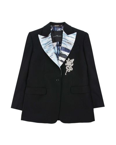 Blazer In 100% Virgin Wool With Contrasting Collar And Decorative Application - John Richmond - Modalova