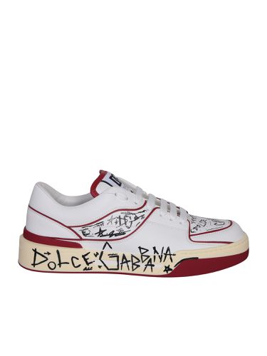 New Roma Allover Graffiti Sneakers In With Red Accents - Dolce & Gabbana - Modalova