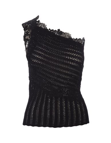 Black Cotton Top With Lace And Crystals - Ermanno Scervino - Modalova