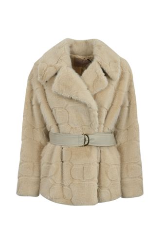 Short Faux Fur Coat With Logo - TwinSet - Modalova