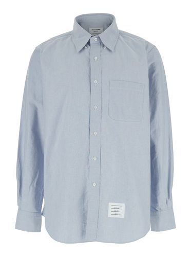 Light Blue Shirt With Button-down Collar And Striped Rwb Detail On The Rear In Cotton Man - Thom Browne - Modalova