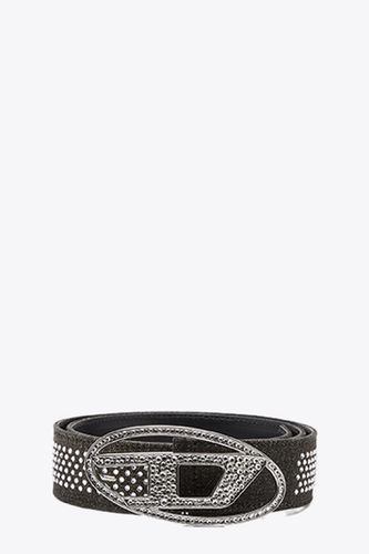 Oval D Logo B-1dr Strass Black denim and leather belt with crystals - B-1dr Strass - Diesel - Modalova