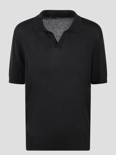 Open Collar Knitted Polo Shirt - Tagliatore - Modalova