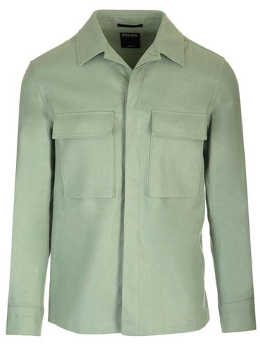 Zegna Sage Green Linen Overshirt - Zegna - Modalova