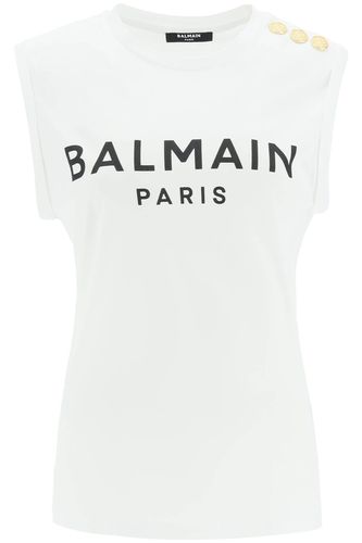Button Embellished Sleeveless Logo T-shirt - Balmain - Modalova