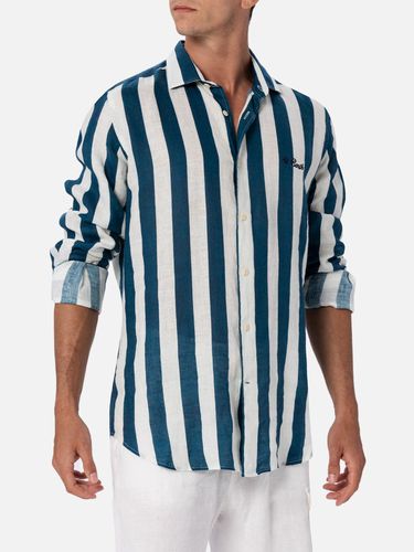 Man Navy Striped Linen Shirt Pamplona - MC2 Saint Barth - Modalova