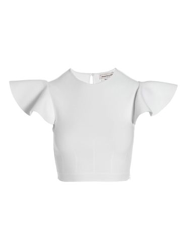 White Crop Top With Flared Short Sleeves - Alexander McQueen - Modalova