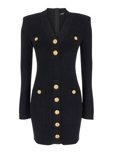 Mini Black Dress With Golden Buttons In Stretch Viscose Woman - Balmain - Modalova