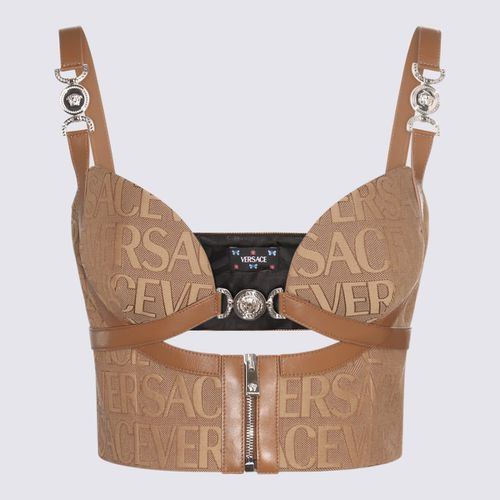 Beige Cotton And Brown Leather Top - Versace - Modalova