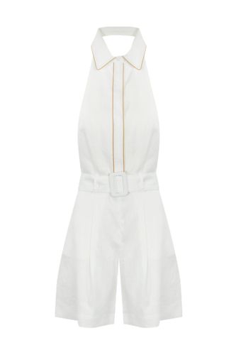 Linen Jumpsuit With Contrasting Profiles - MVP Wardrobe - Modalova
