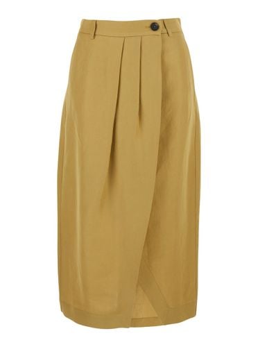 Nilla Skirt With Belt Loops And Pleated Details In Viscose And Linen Blend Woman - Tela - Modalova