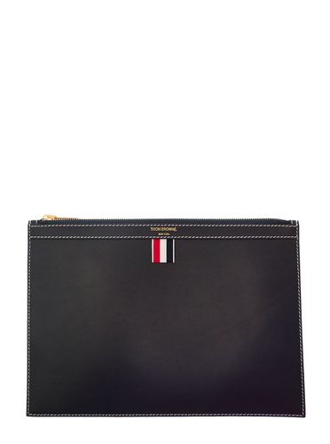 Black Clutch With Logo Detail In Leather Man - Thom Browne - Modalova